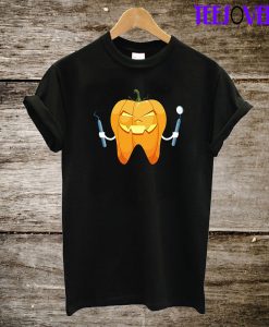Halloween Tooth Pumpkin Dentist Funny Gift T-Shirt
