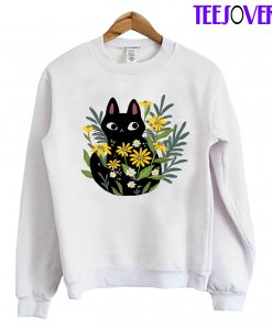 Black Cat With Flowers Sweatshirt