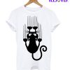 Black Illustration Cat T-Shirt