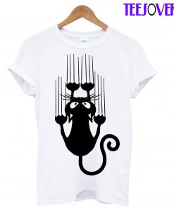 Black Illustration Cat T-Shirt