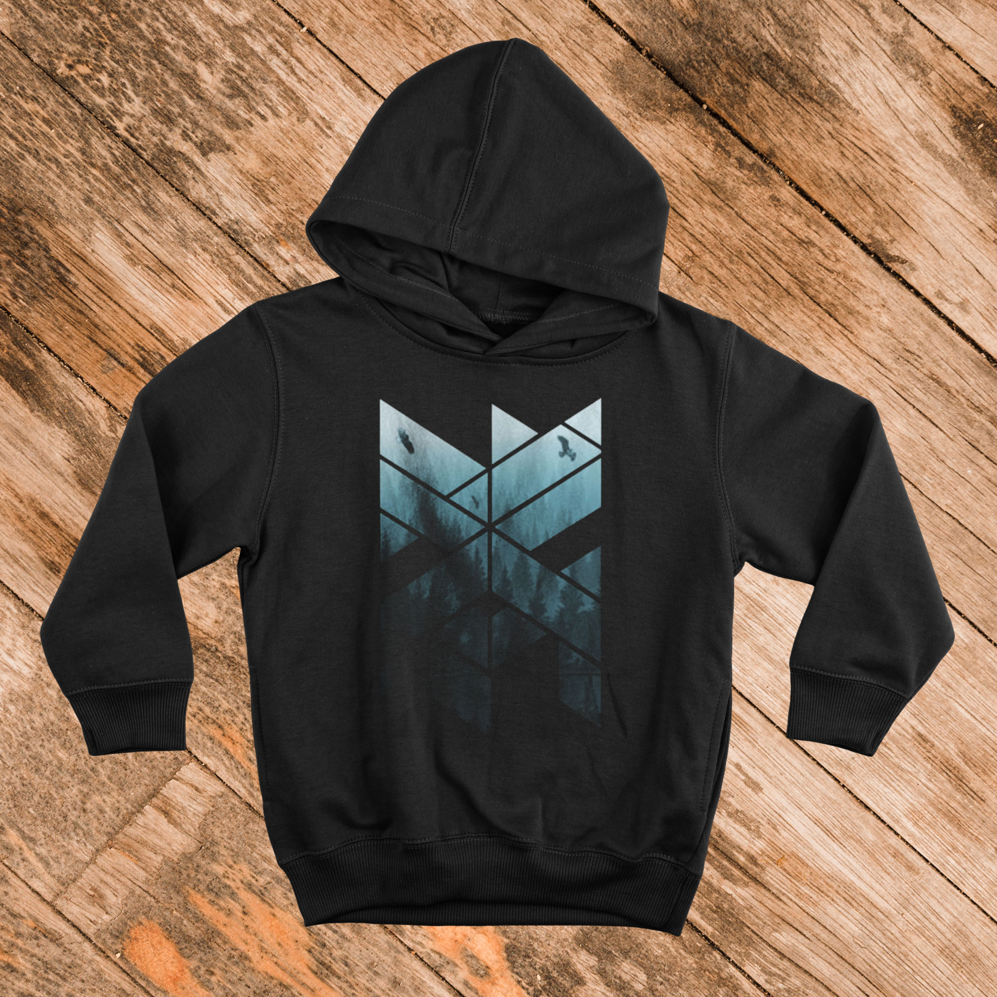 Geometric Misty Pine Forest Eagles Pullover Hoodie