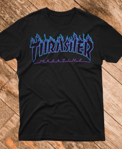 Thrasher Blue flame black T shirt