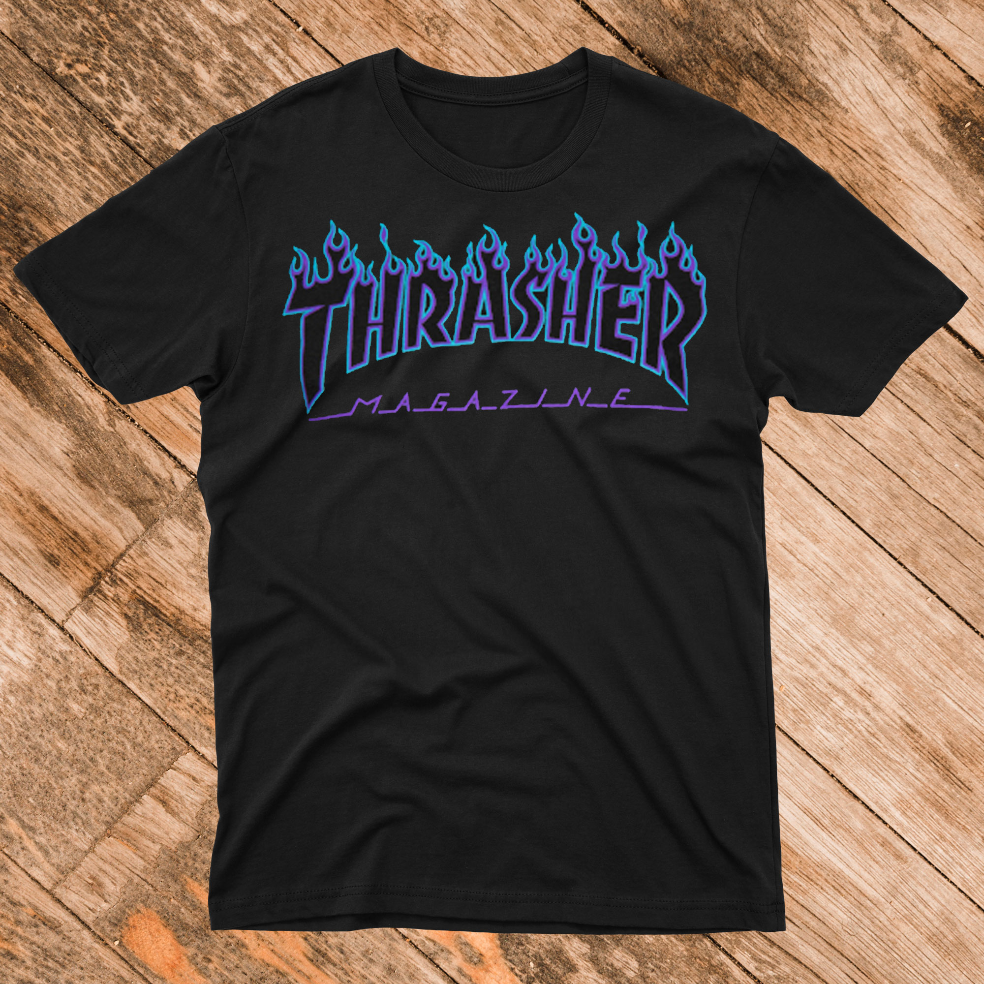 Thrasher Blue flame black T shirt