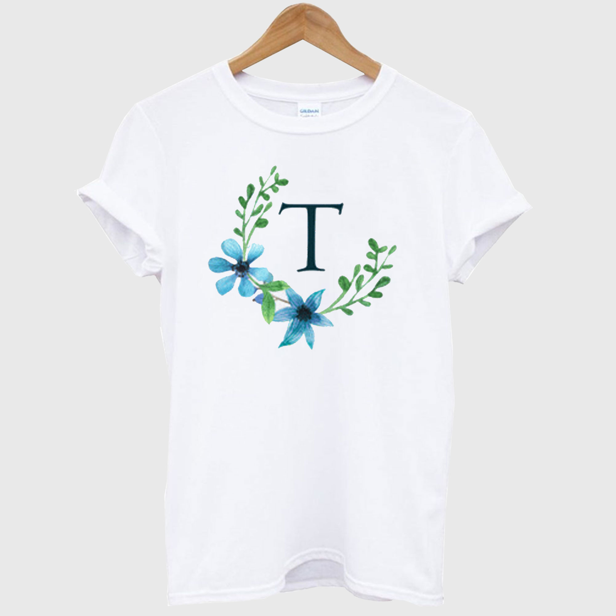 Floral Monogram T Pretty Blue Flowers T Shirt