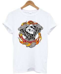 American Motorcycle Retro Engine Skull T-Shirt