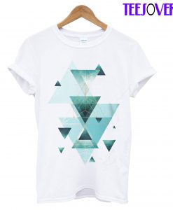 Geometric Triangle Compilation In Teal T-Shirt