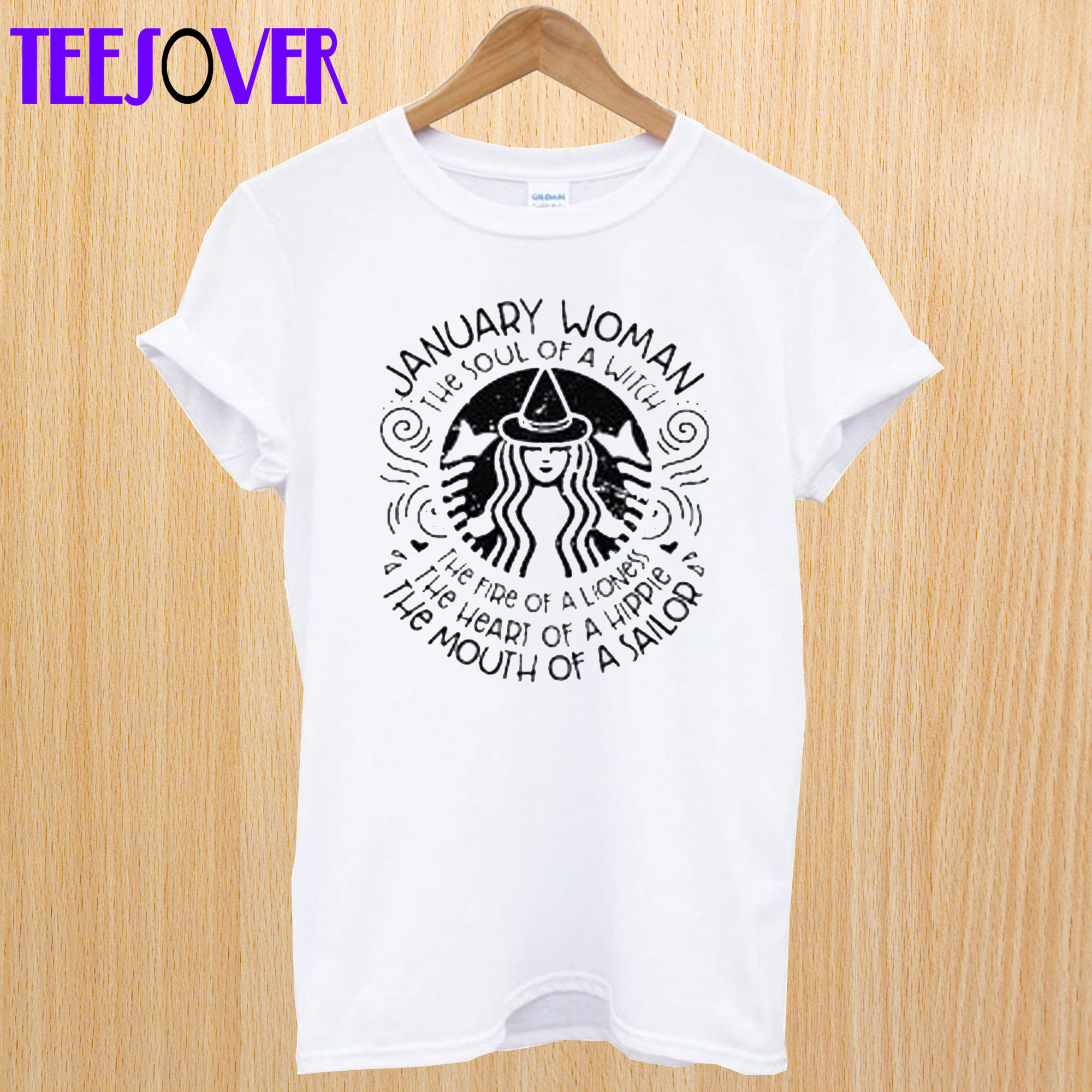 January woman the Starbucks T-shirt