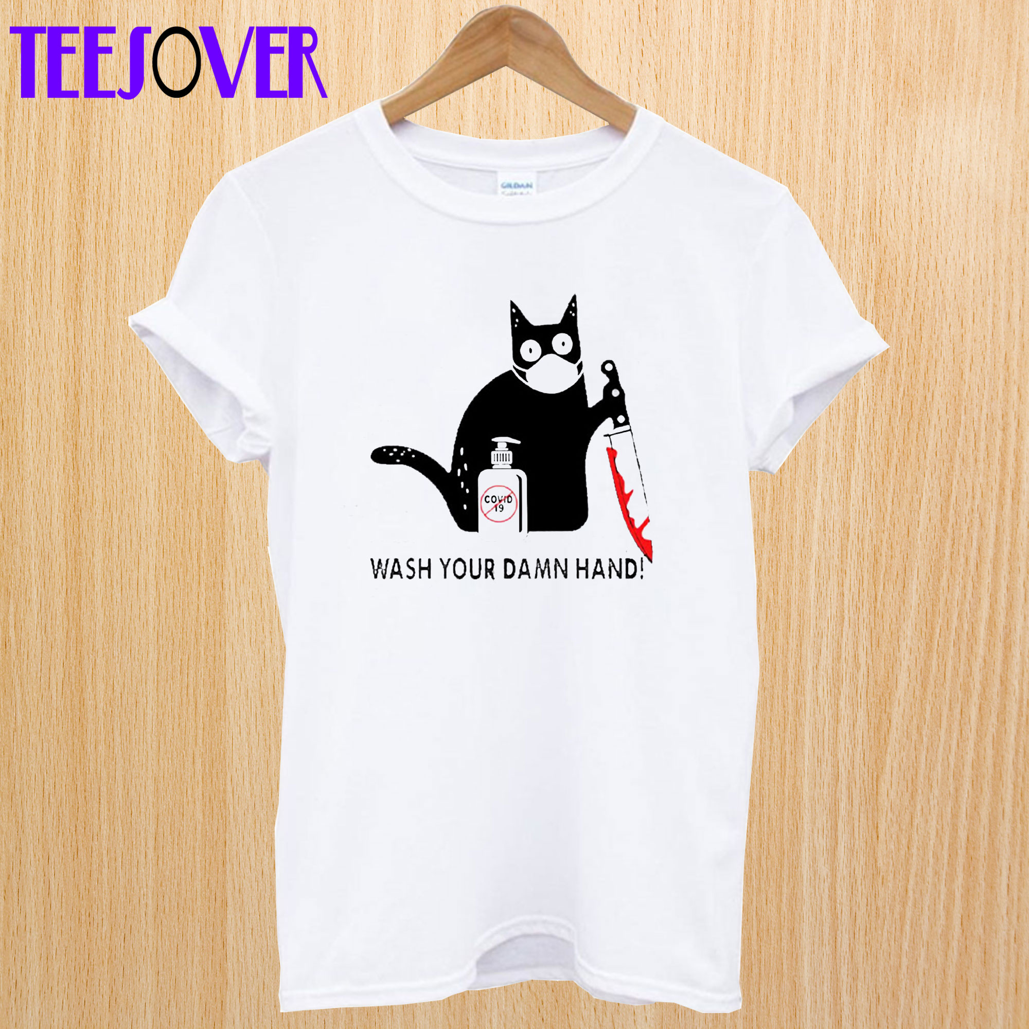 Black Cat Wash your damn hand T Shirt