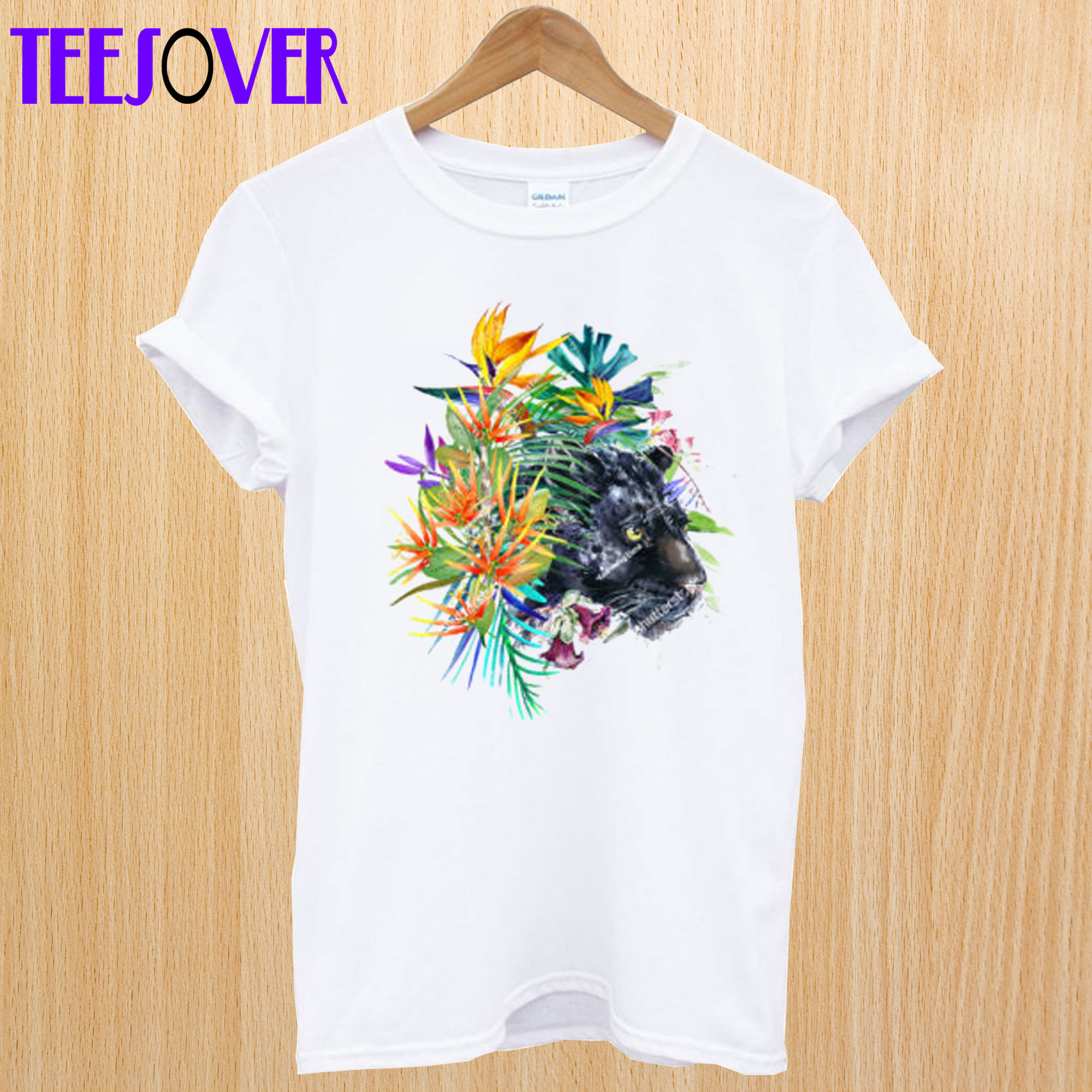 Black Panther Watercolor Illustration Tropical Flower T Shirt