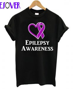 Epilepsy Awareness Purple Ribbon Heart T shirt