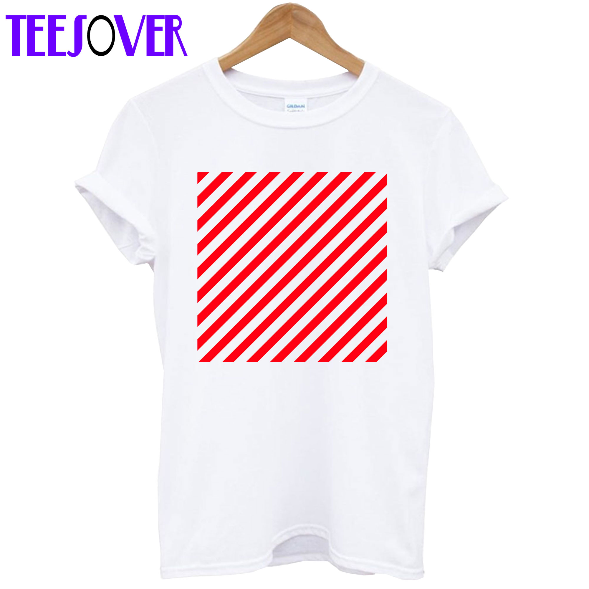 Red And White Diagonal Stripes T-Shirt