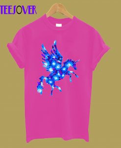 Blue and Purple Flower Pattern Unicorn Pegasus T-Shirt