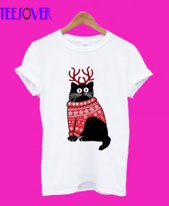 Cat with Christmas Jumper Meow print trendy Womens Mens Unisex kitty pussy cat T-SHIRT