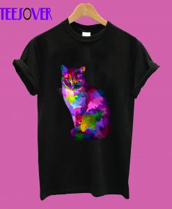 Colorful cool cat sitting looking T-Shirt
