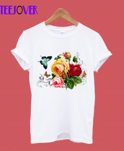 Romantic Roses and Butterflies with Scrolls T-Shirt