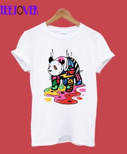 Trippy Colorful Panda Doodle Design T-Shirt