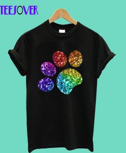 Rainbow Glitter Paw Print - Cat Dog Toe Beans T-Shirt