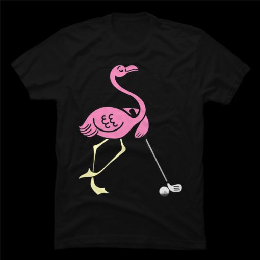 Cute Pink Flamingo Playing Golf t-shirt