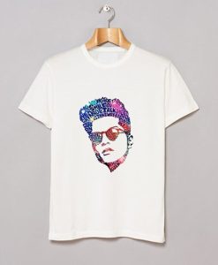 Bruno Mars Face Typography Lyric Famous American Singer t-shirt