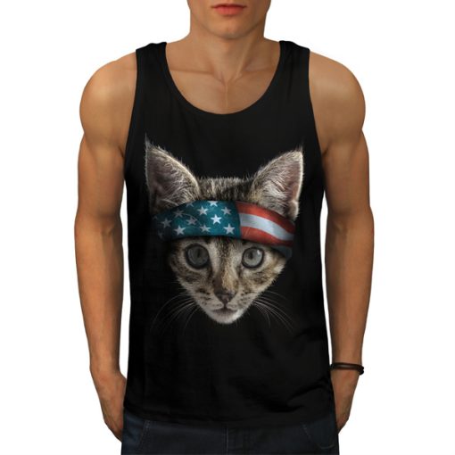 Cat USA Tee Flag Head Animal tank top