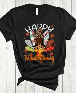 Happy Thanksgiving Cute Thanksgiving Turkey Pilgrim Leopard Plaid t-shirt