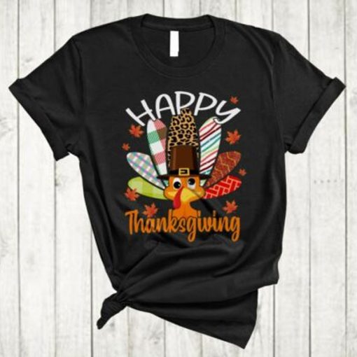 Happy Thanksgiving Cute Thanksgiving Turkey Pilgrim Leopard Plaid t-shirt