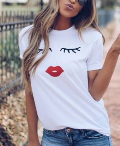 Pretty And Cute Eye Lashes Red Lips t-shirt FH