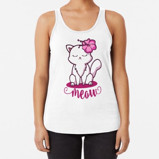 white cats with flower tank top FH
