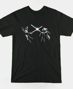 Splinter fighting Shredder with lightsabers t-shirt FH