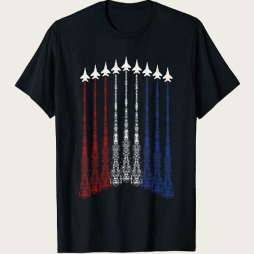 4th Of July Fighter Jet Airplane Red White Blue In The Sky t-shirt