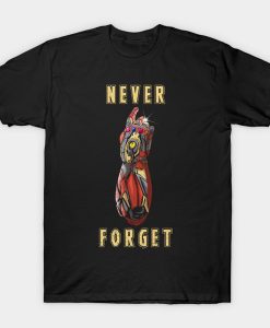 Iron Man withNever Forget Tony t-shirt