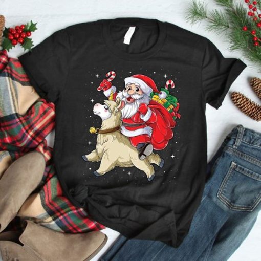 Santa Riding Llama Christmas t-shirt