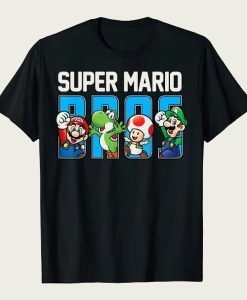 Super Mario Bros Characters Letter Fill Graphic t-shirt