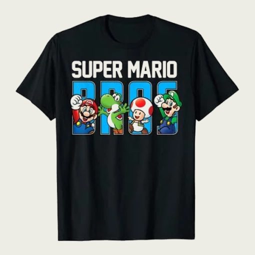 Super Mario Bros Characters Letter Fill Graphic t-shirt