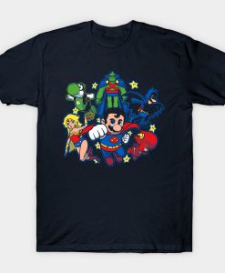 Justice League featuring characters from Super Mario Bros t-shirt