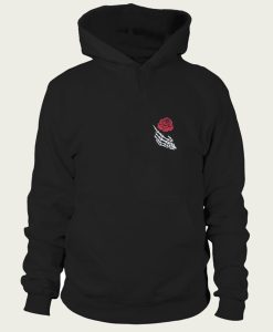 White Skeleton Hand Holding a Red Rose Pocket Print hoodie