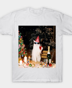 Drunk Cat Chrishmast White T-Shirt