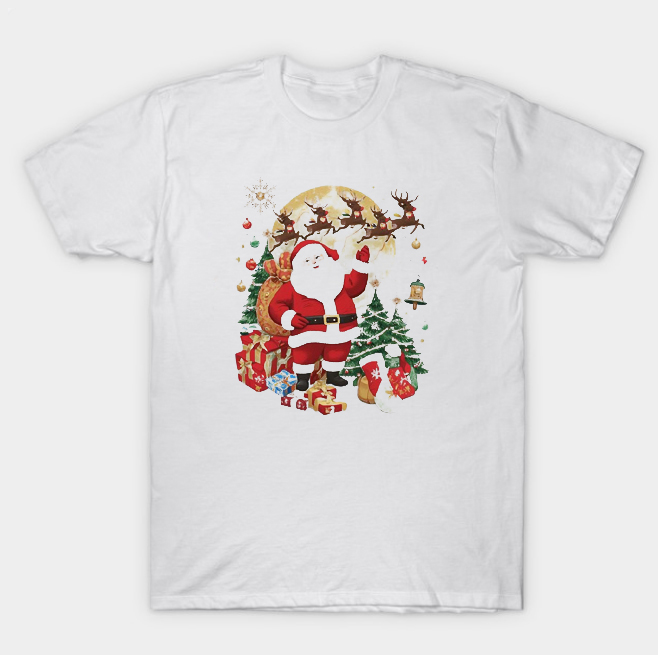 T-shirt Père Noël, renne et bonhomme de neige avec collage de Noël T-shirt Père Noël, renne et bonhomme de neige avec collage de Noël